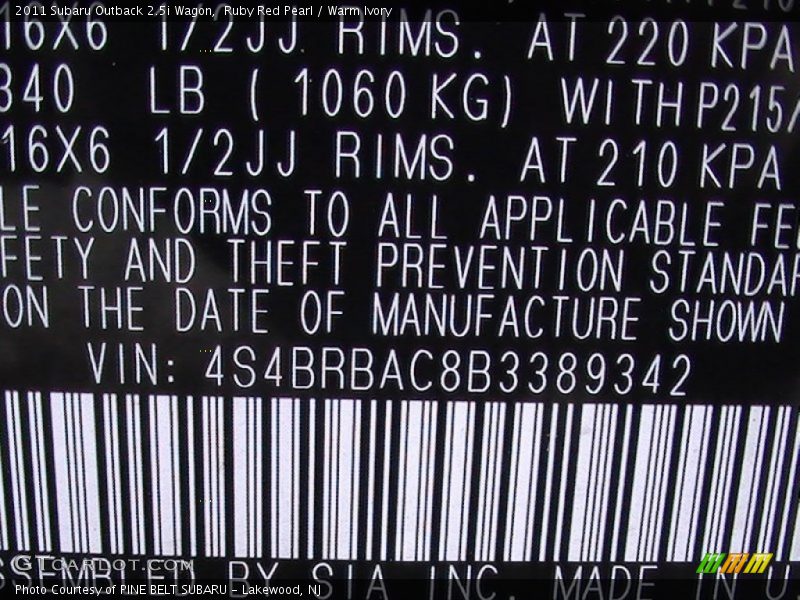 Ruby Red Pearl / Warm Ivory 2011 Subaru Outback 2.5i Wagon