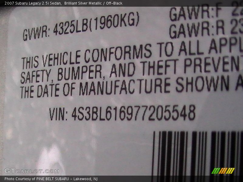 Brilliant Silver Metallic / Off-Black 2007 Subaru Legacy 2.5i Sedan