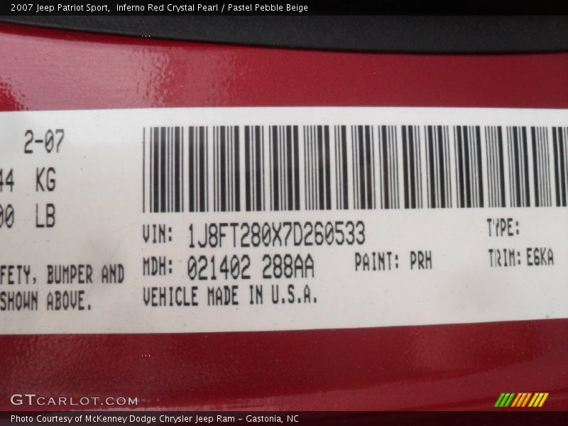 Inferno Red Crystal Pearl / Pastel Pebble Beige 2007 Jeep Patriot Sport