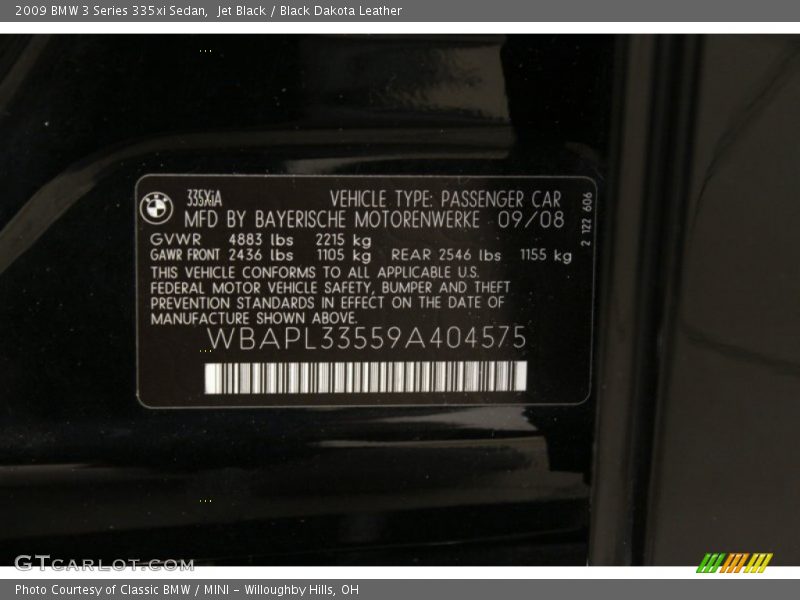 Jet Black / Black Dakota Leather 2009 BMW 3 Series 335xi Sedan