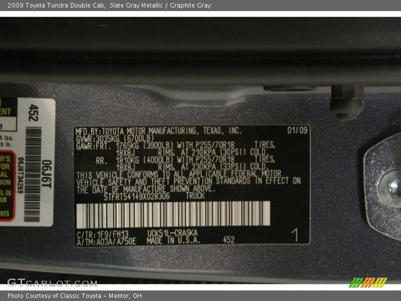 Slate Gray Metallic / Graphite Gray 2009 Toyota Tundra Double Cab