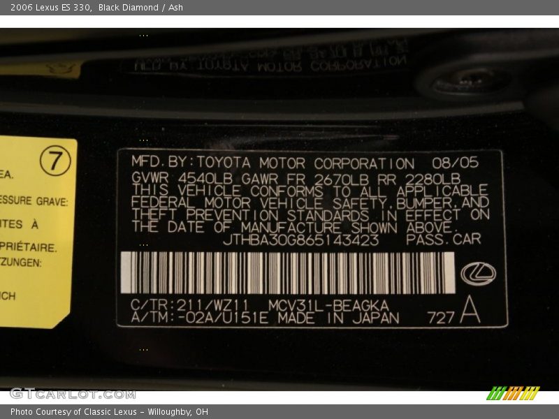 Black Diamond / Ash 2006 Lexus ES 330