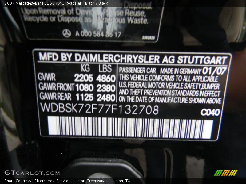 Black / Black 2007 Mercedes-Benz SL 55 AMG Roadster