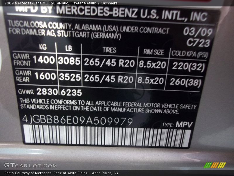 Pewter Metallic / Cashmere 2009 Mercedes-Benz ML 350 4Matic