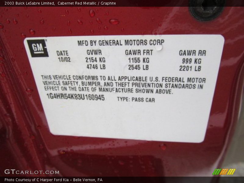 Cabernet Red Metallic / Graphite 2003 Buick LeSabre Limited