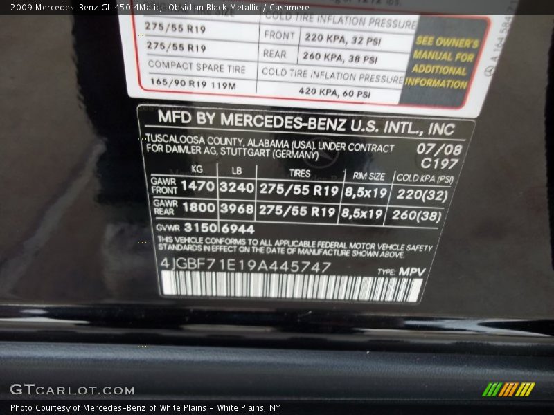 2009 GL 450 4Matic Obsidian Black Metallic Color Code 197