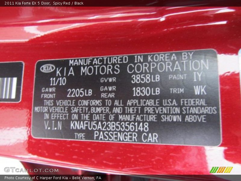 Spicy Red / Black 2011 Kia Forte EX 5 Door