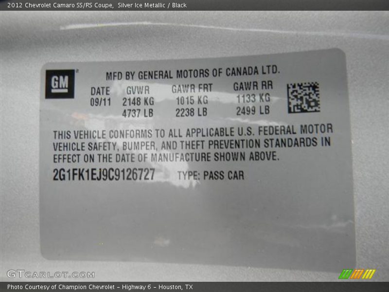 Silver Ice Metallic / Black 2012 Chevrolet Camaro SS/RS Coupe