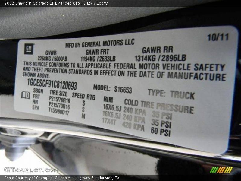 Black / Ebony 2012 Chevrolet Colorado LT Extended Cab