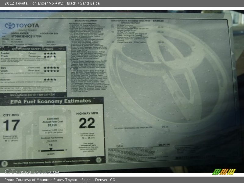 Black / Sand Beige 2012 Toyota Highlander V6 4WD