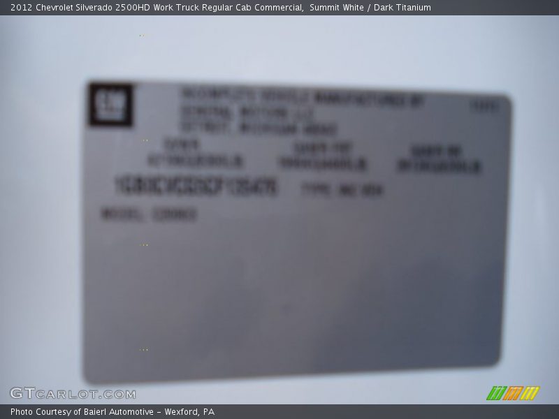 Summit White / Dark Titanium 2012 Chevrolet Silverado 2500HD Work Truck Regular Cab Commercial