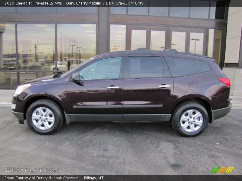 Dark Cherry Metallic / Dark Gray/Light Gray 2010 Chevrolet Traverse LS AWD