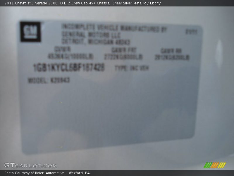 Sheer Silver Metallic / Ebony 2011 Chevrolet Silverado 2500HD LTZ Crew Cab 4x4 Chassis