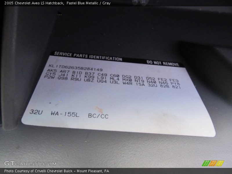 Pastel Blue Metallic / Gray 2005 Chevrolet Aveo LS Hatchback