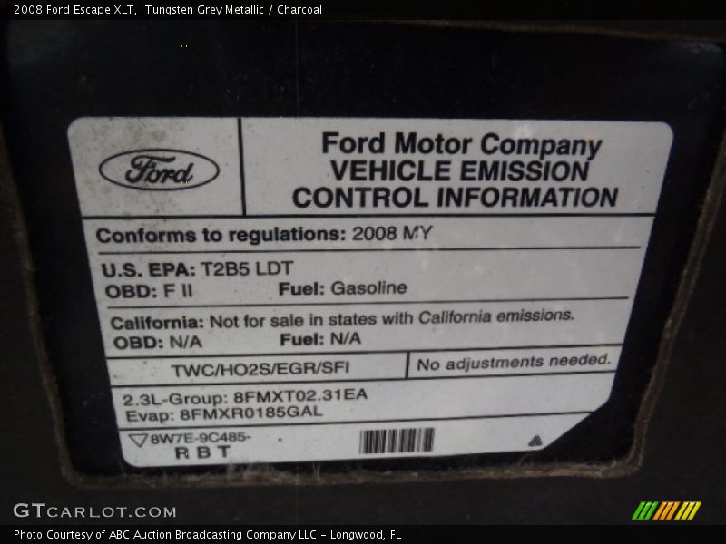Tungsten Grey Metallic / Charcoal 2008 Ford Escape XLT