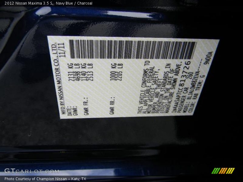 Navy Blue / Charcoal 2012 Nissan Maxima 3.5 S