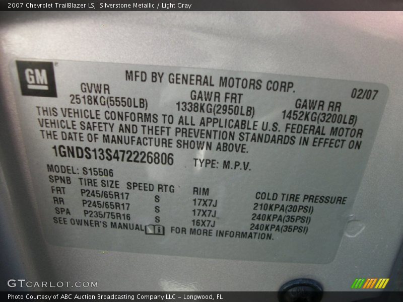 Silverstone Metallic / Light Gray 2007 Chevrolet TrailBlazer LS