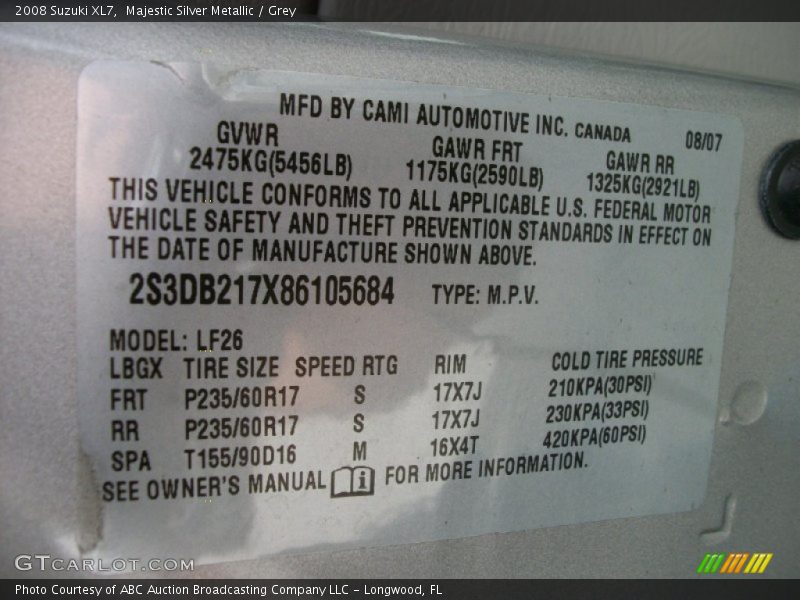 Majestic Silver Metallic / Grey 2008 Suzuki XL7