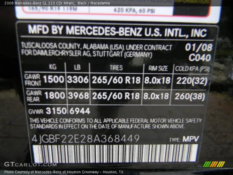 Black / Macadamia 2008 Mercedes-Benz GL 320 CDI 4Matic