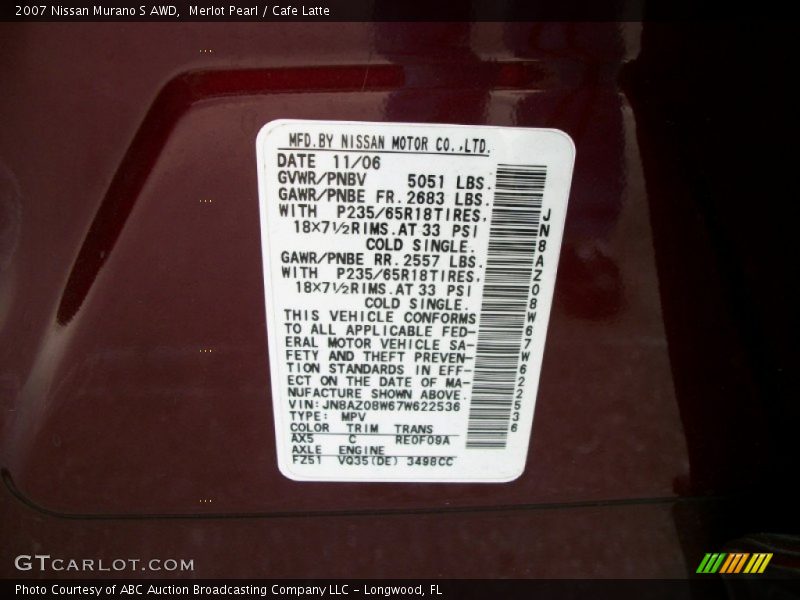 Merlot Pearl / Cafe Latte 2007 Nissan Murano S AWD