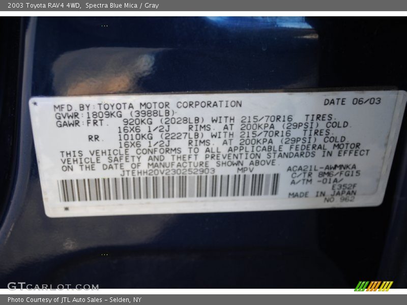 Spectra Blue Mica / Gray 2003 Toyota RAV4 4WD