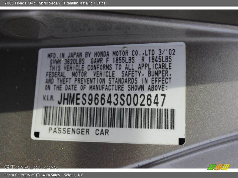 Titanium Metallic / Beige 2003 Honda Civic Hybrid Sedan