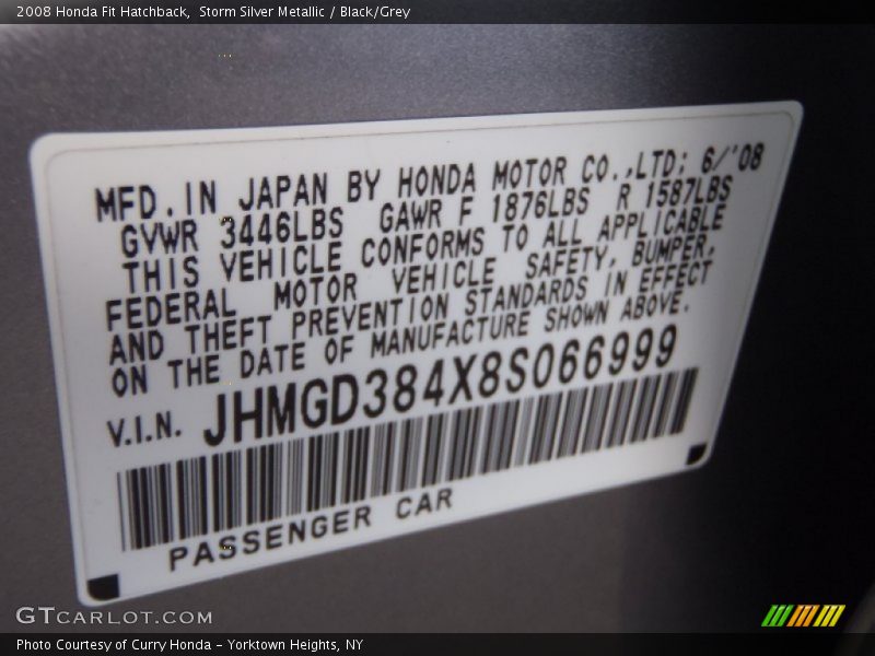 Storm Silver Metallic / Black/Grey 2008 Honda Fit Hatchback