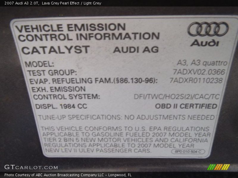 Lava Grey Pearl Effect / Light Grey 2007 Audi A3 2.0T