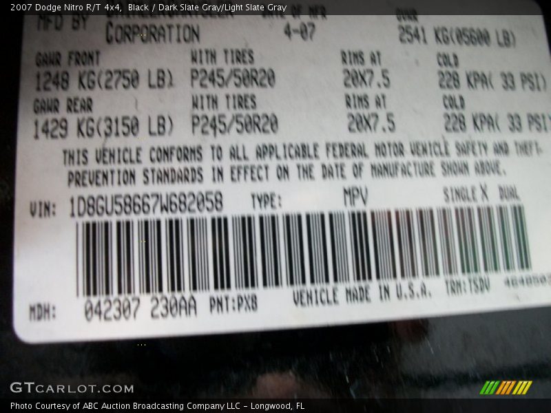 Black / Dark Slate Gray/Light Slate Gray 2007 Dodge Nitro R/T 4x4