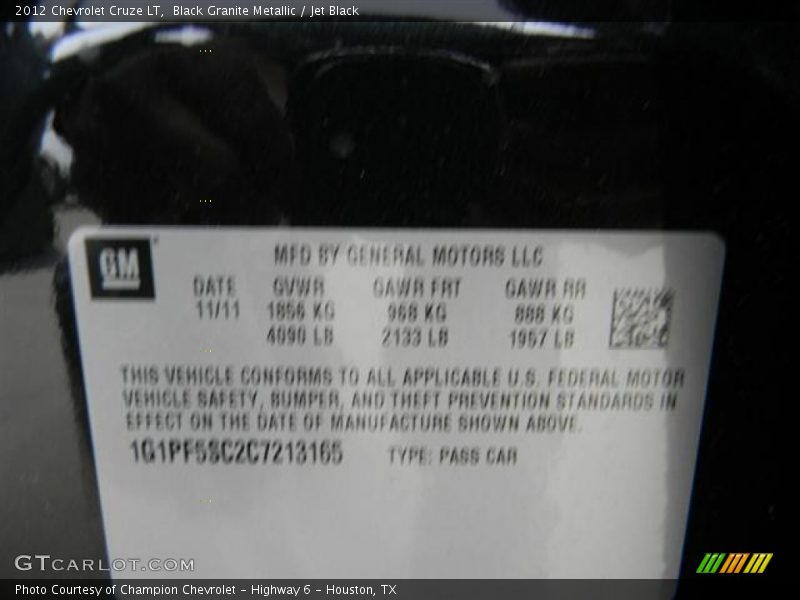 Black Granite Metallic / Jet Black 2012 Chevrolet Cruze LT