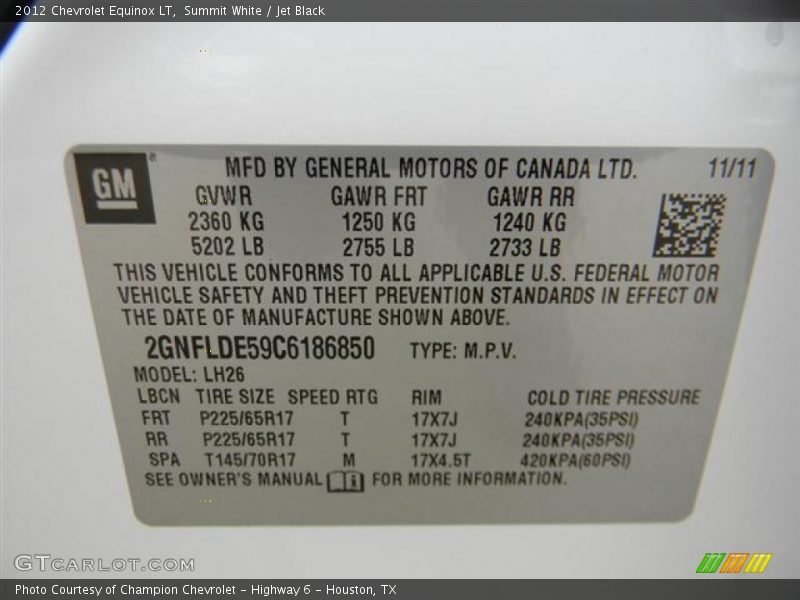 Summit White / Jet Black 2012 Chevrolet Equinox LT