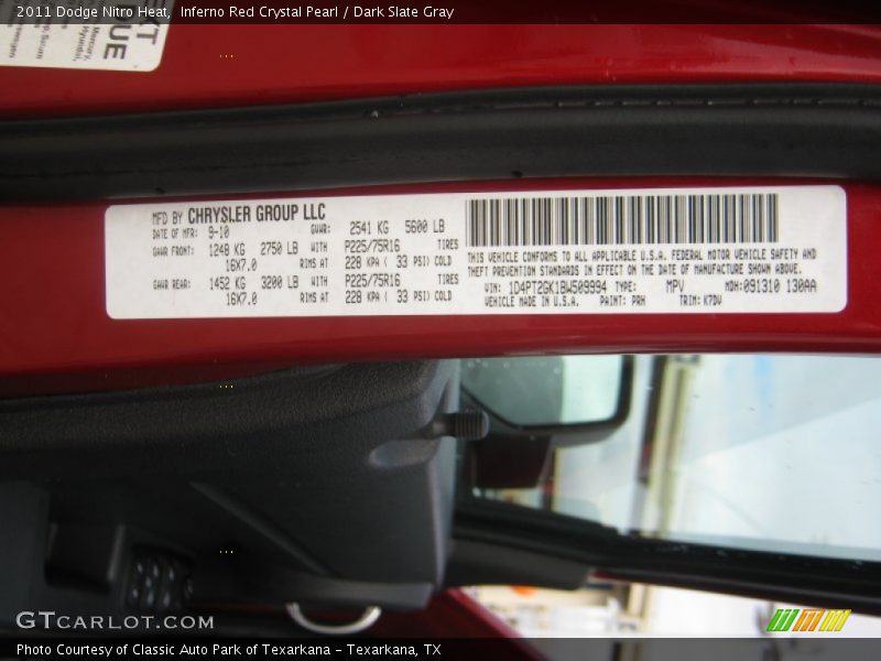 Inferno Red Crystal Pearl / Dark Slate Gray 2011 Dodge Nitro Heat