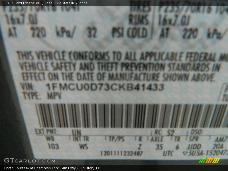 Steel Blue Metallic / Stone 2012 Ford Escape XLT