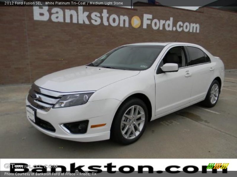 White Platinum Tri-Coat / Medium Light Stone 2012 Ford Fusion SEL