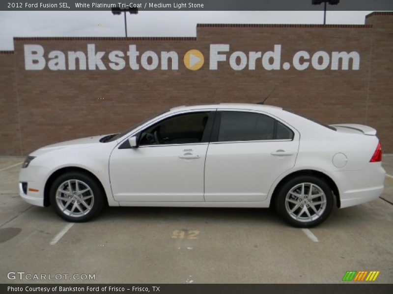 White Platinum Tri-Coat / Medium Light Stone 2012 Ford Fusion SEL
