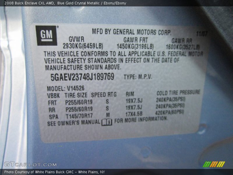 Blue Gold Crystal Metallic / Ebony/Ebony 2008 Buick Enclave CXL AWD
