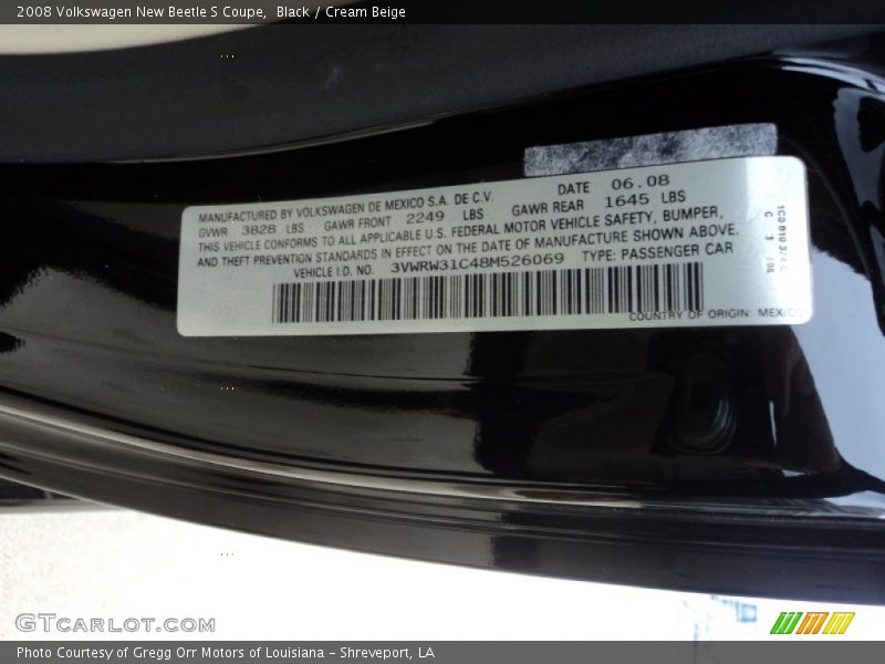 Black / Cream Beige 2008 Volkswagen New Beetle S Coupe
