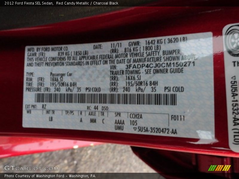2012 Fiesta SEL Sedan Red Candy Metallic Color Code RZ