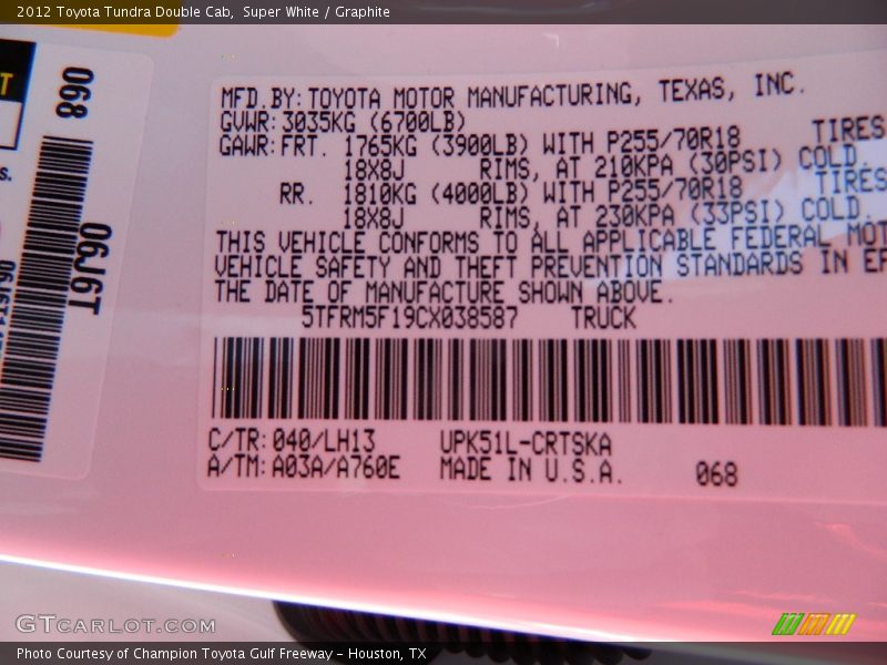 Super White / Graphite 2012 Toyota Tundra Double Cab