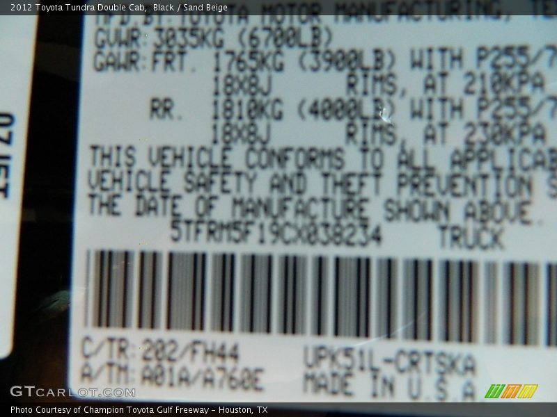 Black / Sand Beige 2012 Toyota Tundra Double Cab