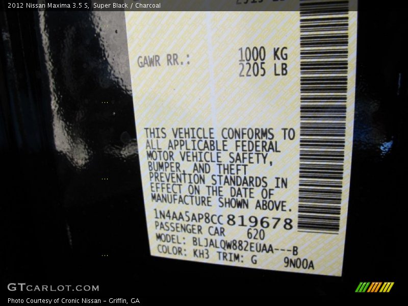 Super Black / Charcoal 2012 Nissan Maxima 3.5 S