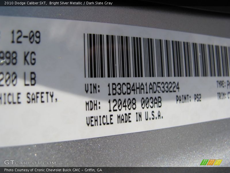 Bright Silver Metallic / Dark Slate Gray 2010 Dodge Caliber SXT