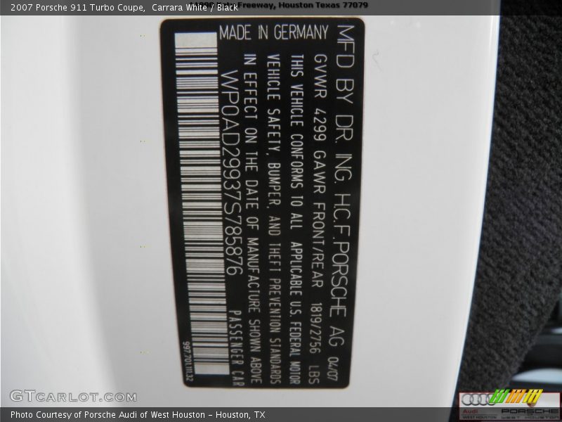 Carrara White / Black 2007 Porsche 911 Turbo Coupe