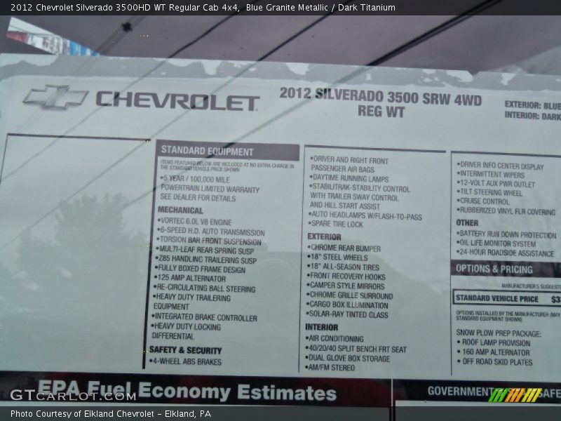  2012 Silverado 3500HD WT Regular Cab 4x4 Window Sticker