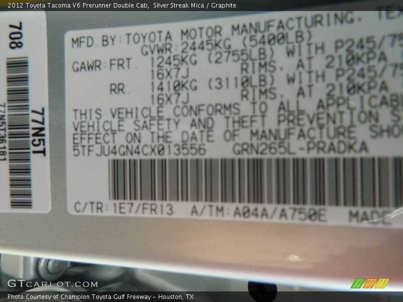 Silver Streak Mica / Graphite 2012 Toyota Tacoma V6 Prerunner Double Cab