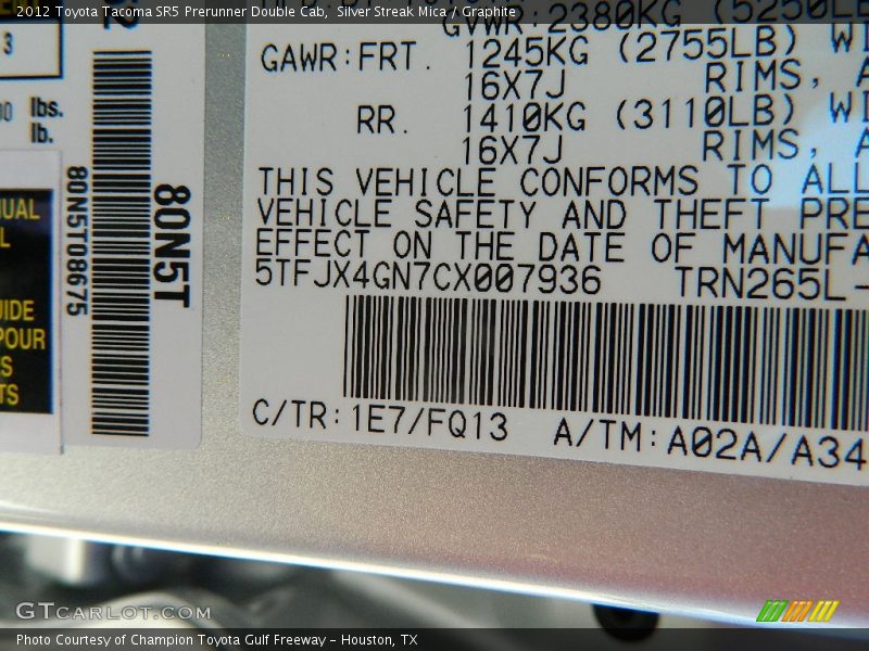 Silver Streak Mica / Graphite 2012 Toyota Tacoma SR5 Prerunner Double Cab