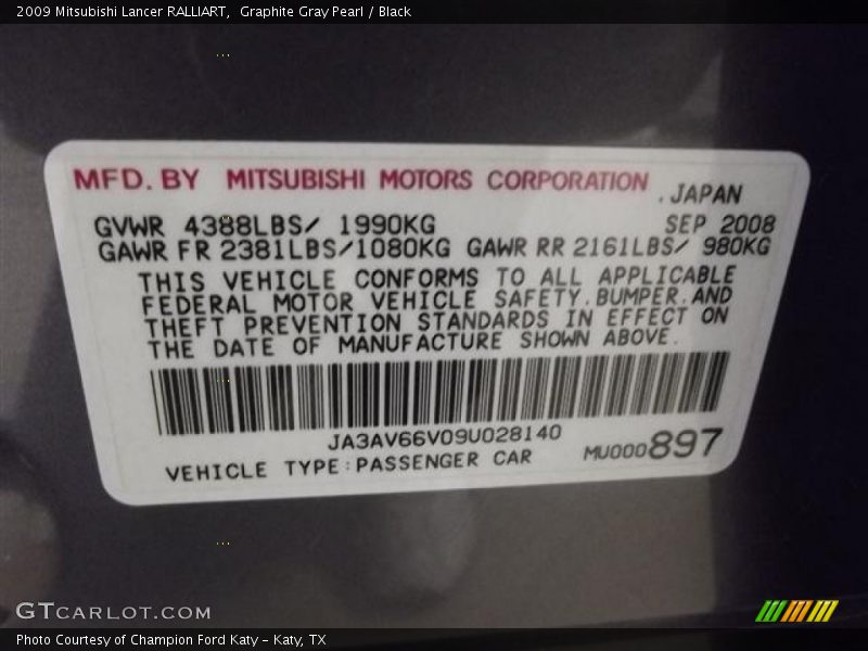 Graphite Gray Pearl / Black 2009 Mitsubishi Lancer RALLIART
