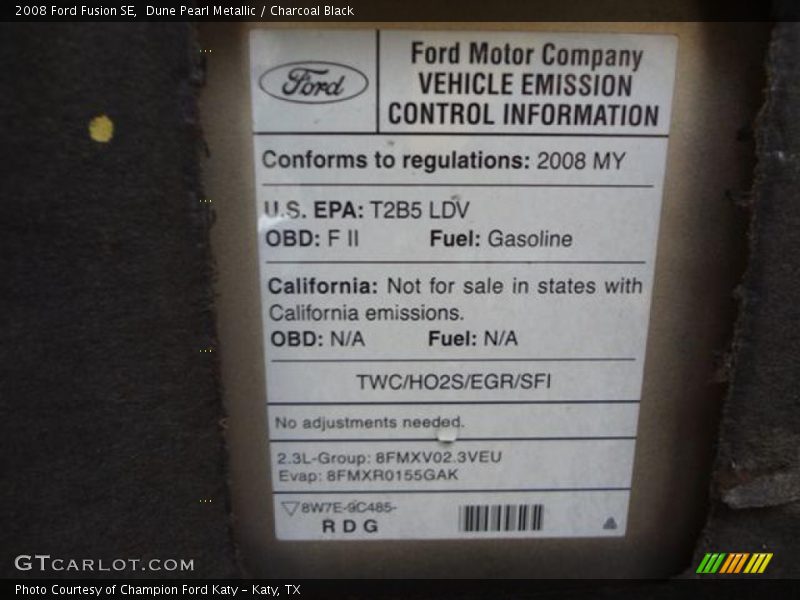 Dune Pearl Metallic / Charcoal Black 2008 Ford Fusion SE