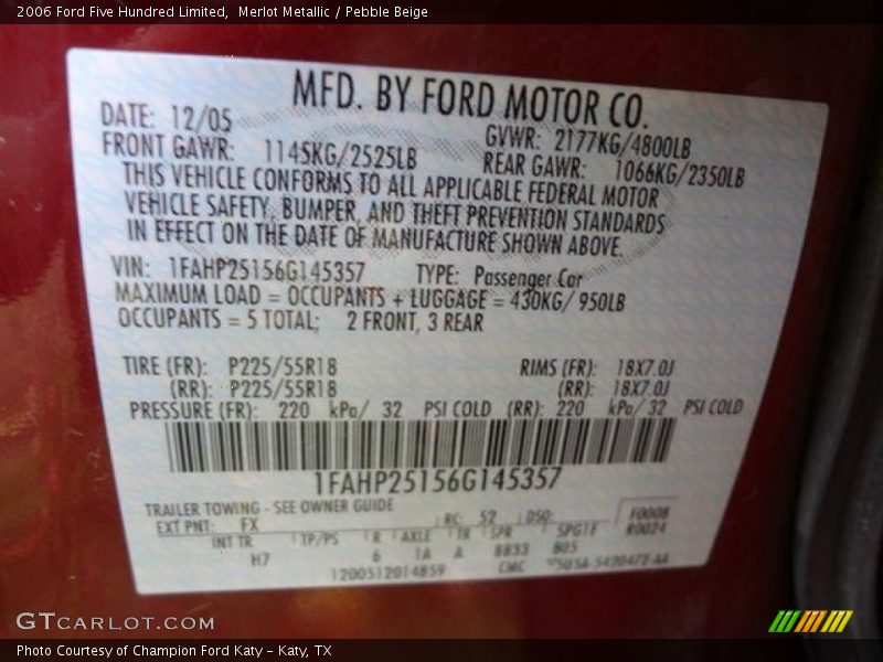 Merlot Metallic / Pebble Beige 2006 Ford Five Hundred Limited