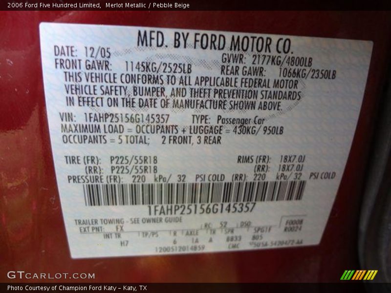 Merlot Metallic / Pebble Beige 2006 Ford Five Hundred Limited
